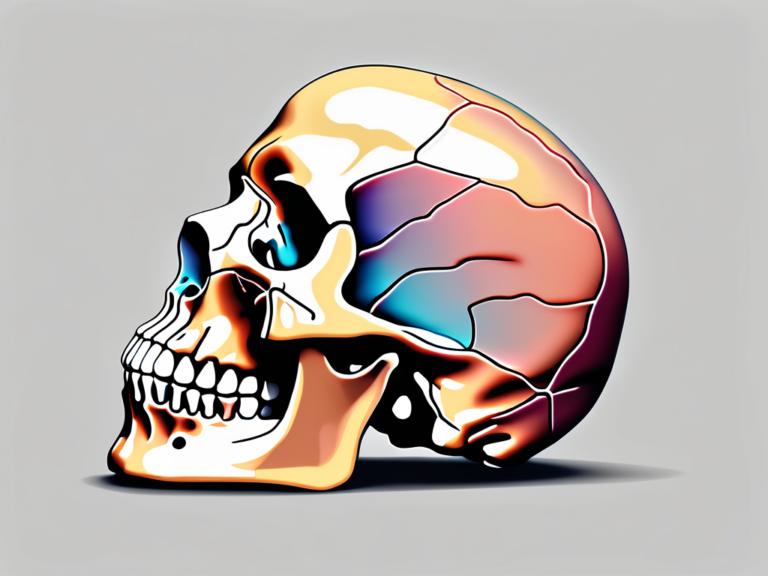 The human skull highlighting the location and path of the mandibular nerve in a different color