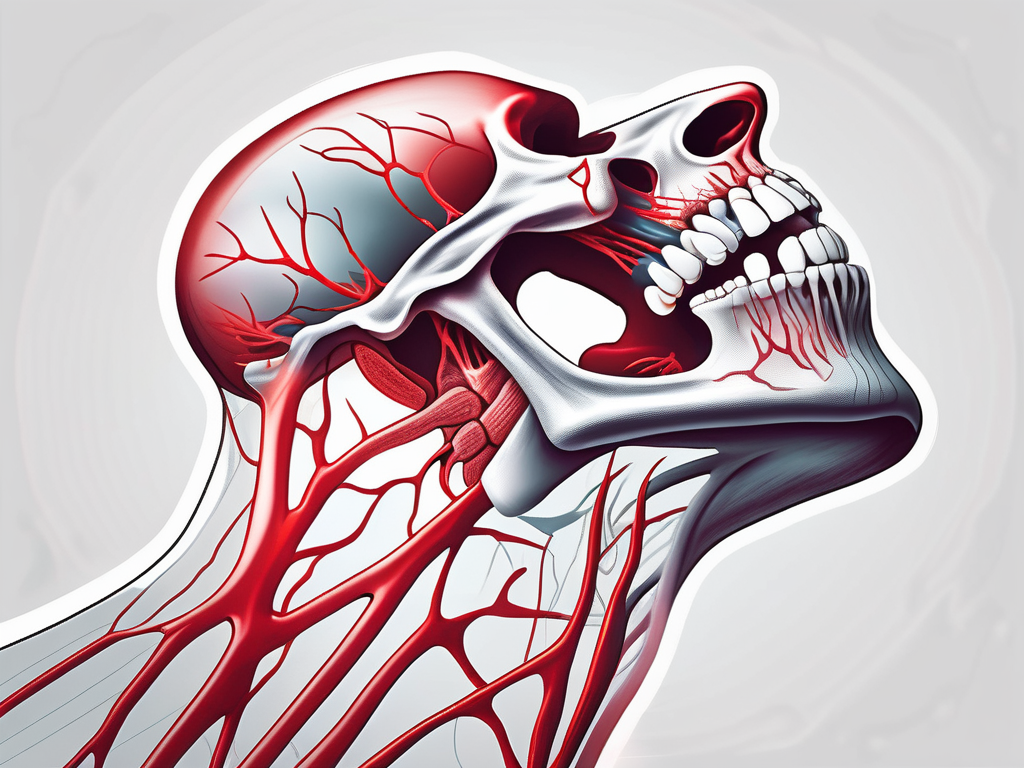 A mandibular nerve highlighted in a transparent jaw structure