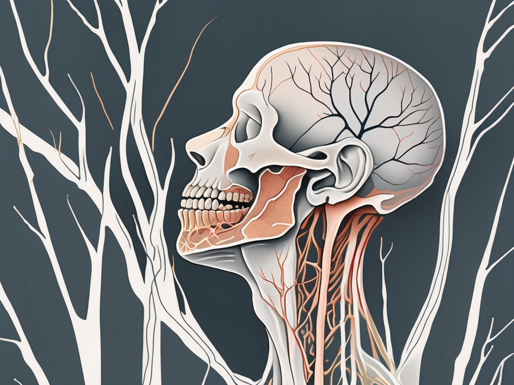 The mandibular nerve branching out to innervate various parts of the lower jaw