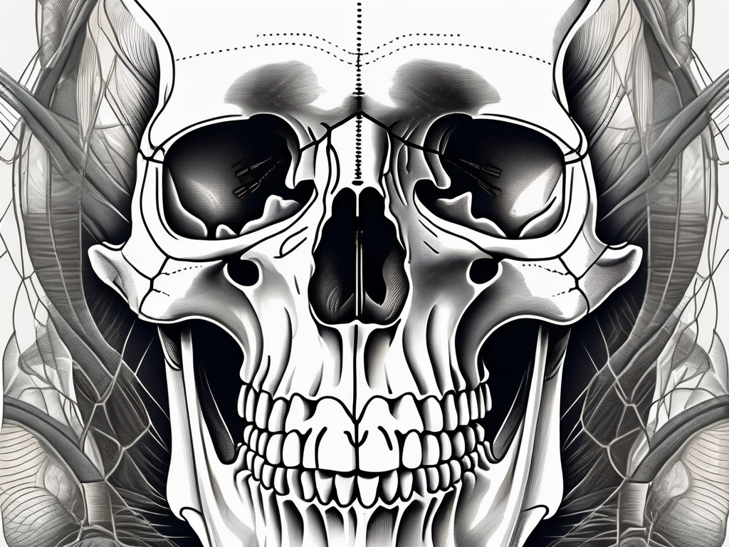 A detailed human skull with a clear focus on the mandibular nerve passing through the foramen ovale