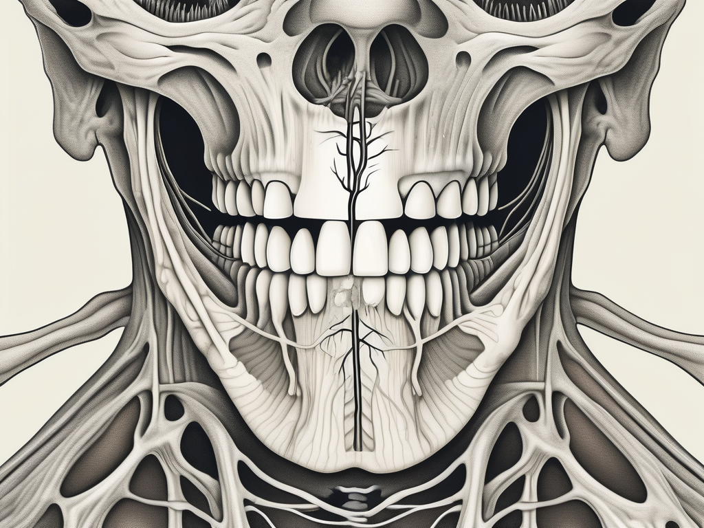 A cross-section of the lower jaw showing the close proximity of roots to the mandibular nerve