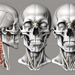 The mandibular nerve branching out to supply various muscles in the lower jaw and mouth area