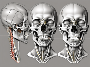 The mandibular nerve branching out to supply various muscles in the lower jaw and mouth area