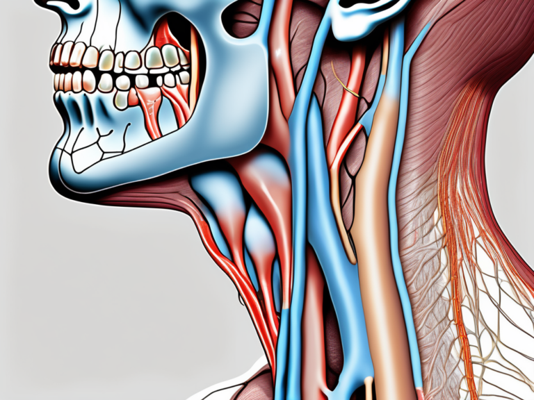 The human mandibular nerve branching into the inferior alveolar nerve near the mandible